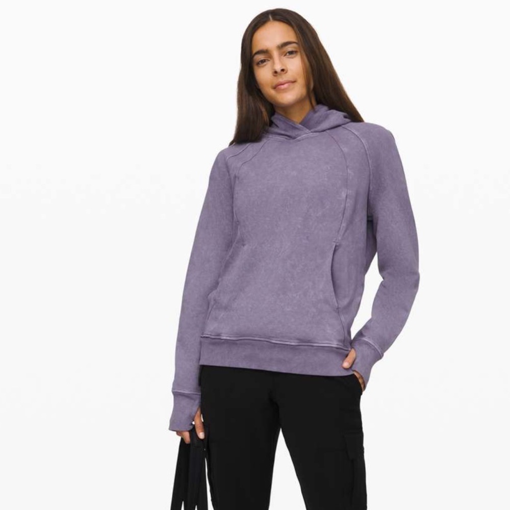 Lululemon Scuba Pullover Hoodie Washed Purple Quartz Top Pockets Cotton Cozy 10